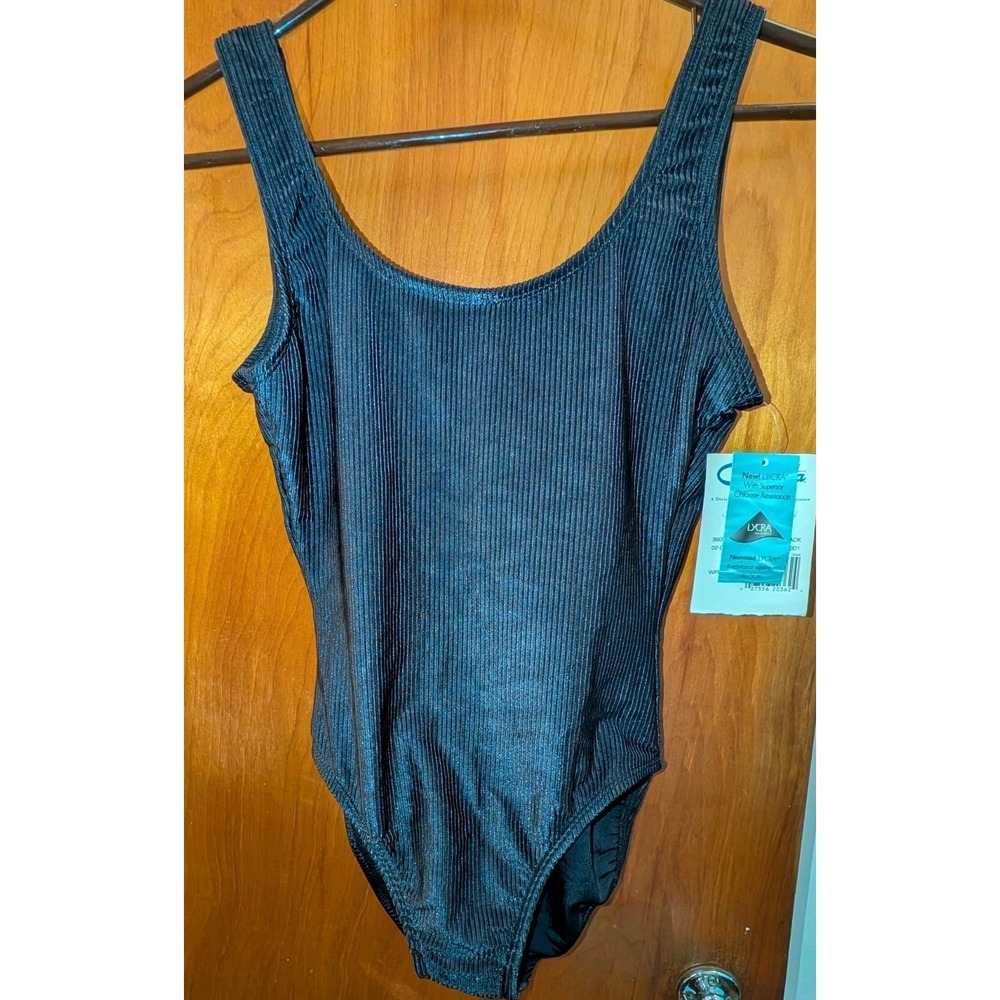 Catalina Women's Black Ribbed Bathing Suit Swimsuit Size Large Lowcut Back NWT